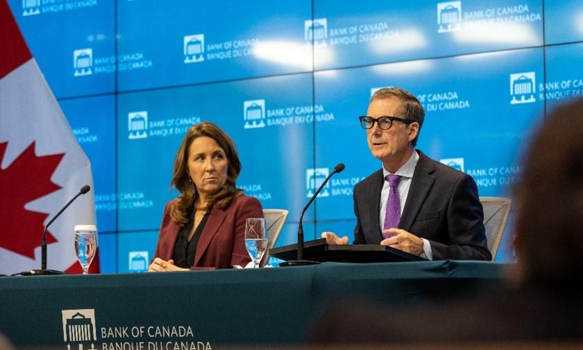 Senior Deputy Governor Carolyn Rogers and Governor Tiff Macklem at press conference following a policy interest rate decision.